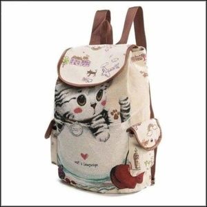 Cute Kitty Cat Satin Canvas Backpacks